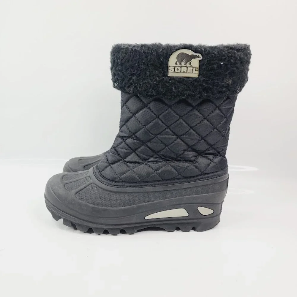 Sorel Girl's Black Powder Storm NY1632-011 Fur Mid-Calf Winter Boot Size‎ 4